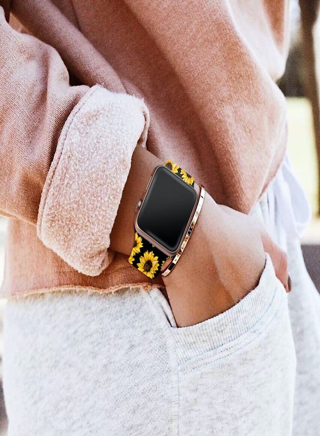 IKANFI Sport Band Compatible with Apple Watch Bands 49mm 45mm 44mm 42mm 41mm 40mm 38mm Women, Silicone Floral Printed Fadeless Pattern Design Strap for iWatch Series 9,8,7,6,5,4,3,2,1,SE - Image 5