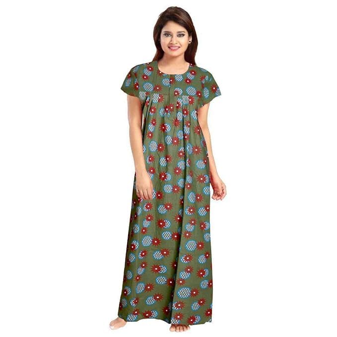 KBNBJ Women's Cotton Printed Maxi Nighty (Pack of 2) (Free Size, 3 Rani & Mehndi) - Image 2