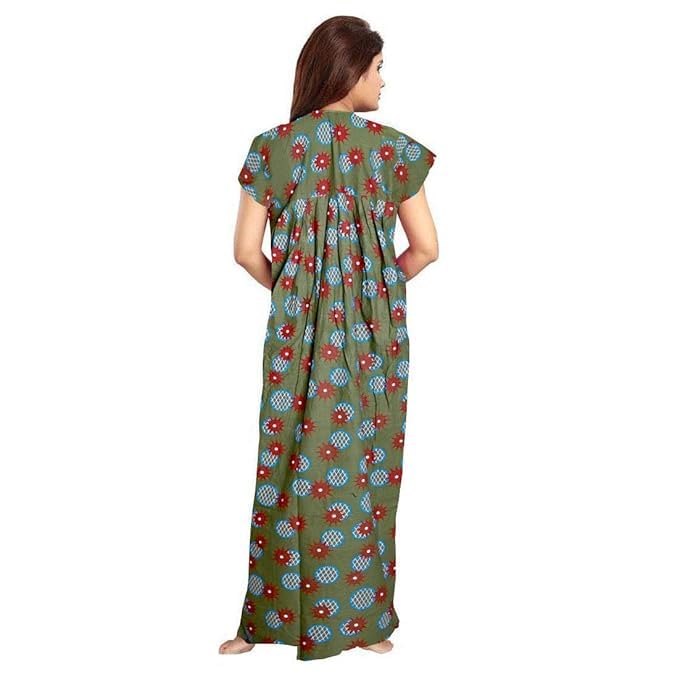 KBNBJ Women's Cotton Printed Maxi Nighty (Pack of 2) (Free Size, 3 Rani & Mehndi) - Image 4