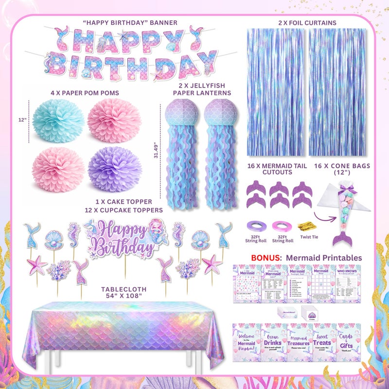 RainMeadow Premium Mermaid Birthday Decorations for Girls â€“ All-in-One Complete Little Mermaid Party Kit â€“ Decoracion De Sirena Para CumpleaÃ±os - Image 5