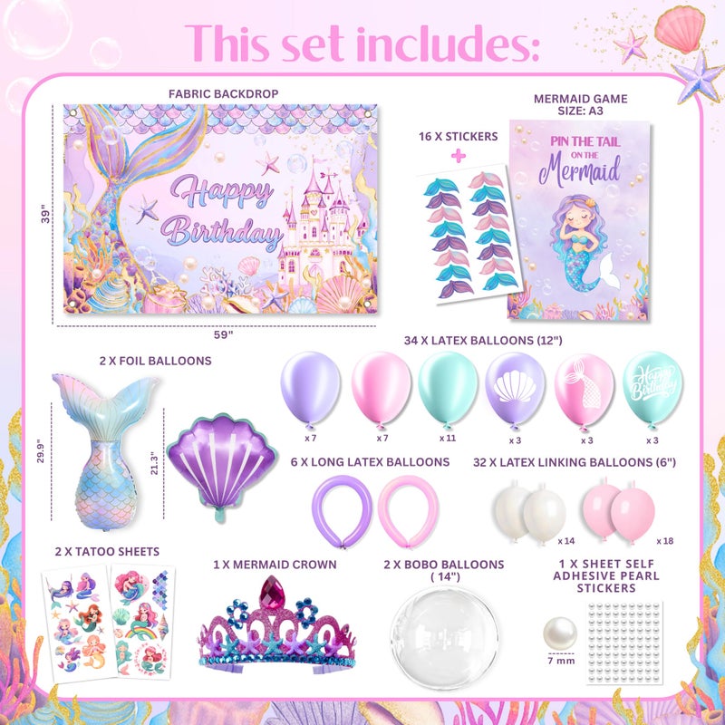 RainMeadow Premium Mermaid Birthday Decorations for Girls â€“ All-in-One Complete Little Mermaid Party Kit â€“ Decoracion De Sirena Para CumpleaÃ±os - Image 4