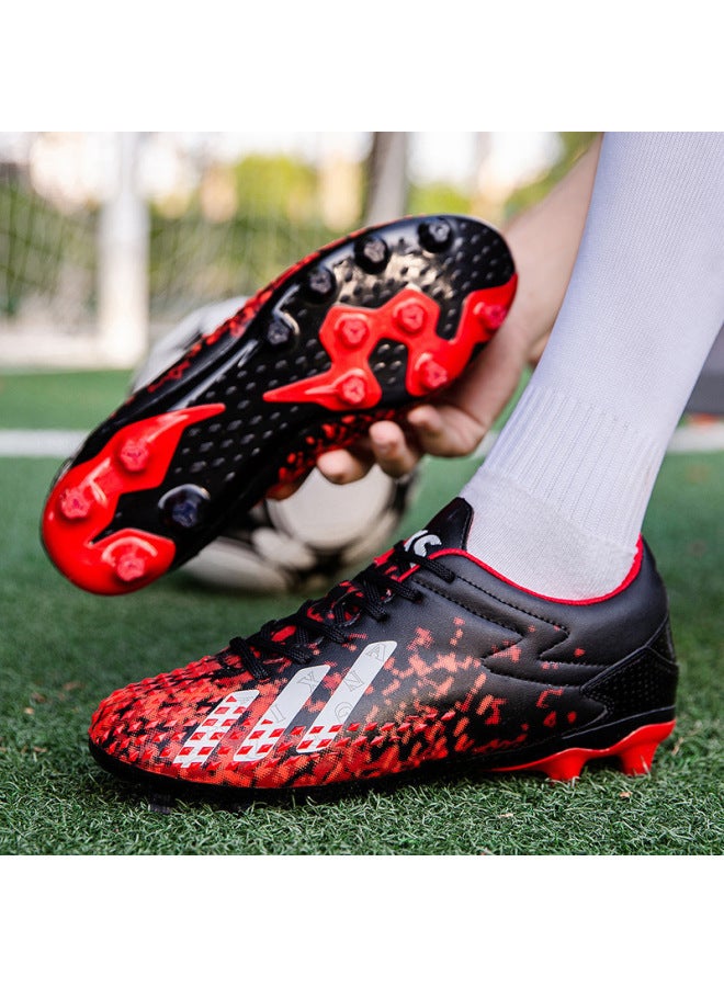 Black And Red 7166 Long Nails Football Shoes Adult Children Ag Nails Broken Nails Boys And Girls Mandarin Duck Students Artificial Grass Competition Training Sneakers