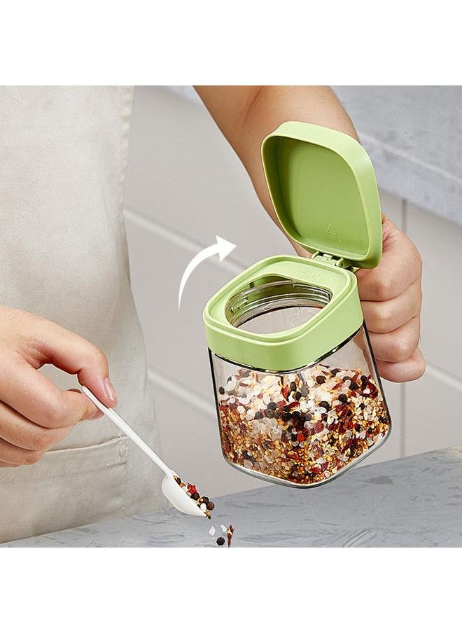 Thoraya Spice Jar Glass Transparent Salt Sugar Pepper Seasoning Container Bottle for Home Kitchen Green  - Image 3