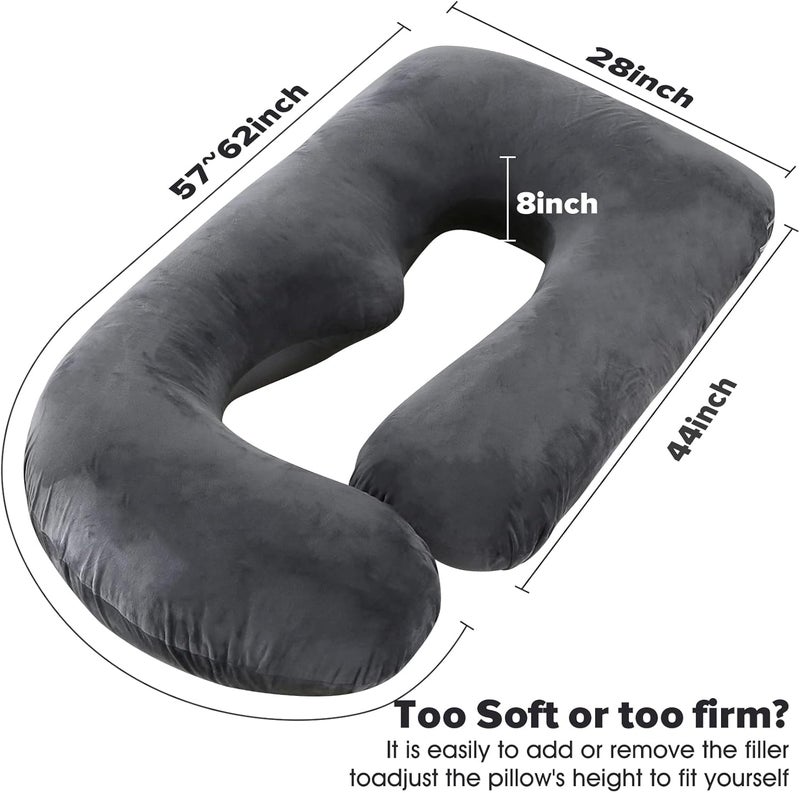 Elover Pregnancy Must Haves Pregnancy Pillow U-Shaped Full Body Maternity Support Pillow for Pregnant Women with Replaceable and Washable Velvet Cover Size 57" (Black,Velvet) - Image 5