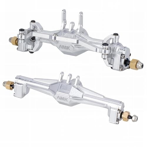 AMK Aluminum TRX4M Axles CNC TRX4M Portal Axles Front Rear Set with Steering Link Aluminum Alloy Housing with Brass Hex for 118 RC Crawler TRX4M Defender Bronco Upgrade Parts Silvery - Image 5
