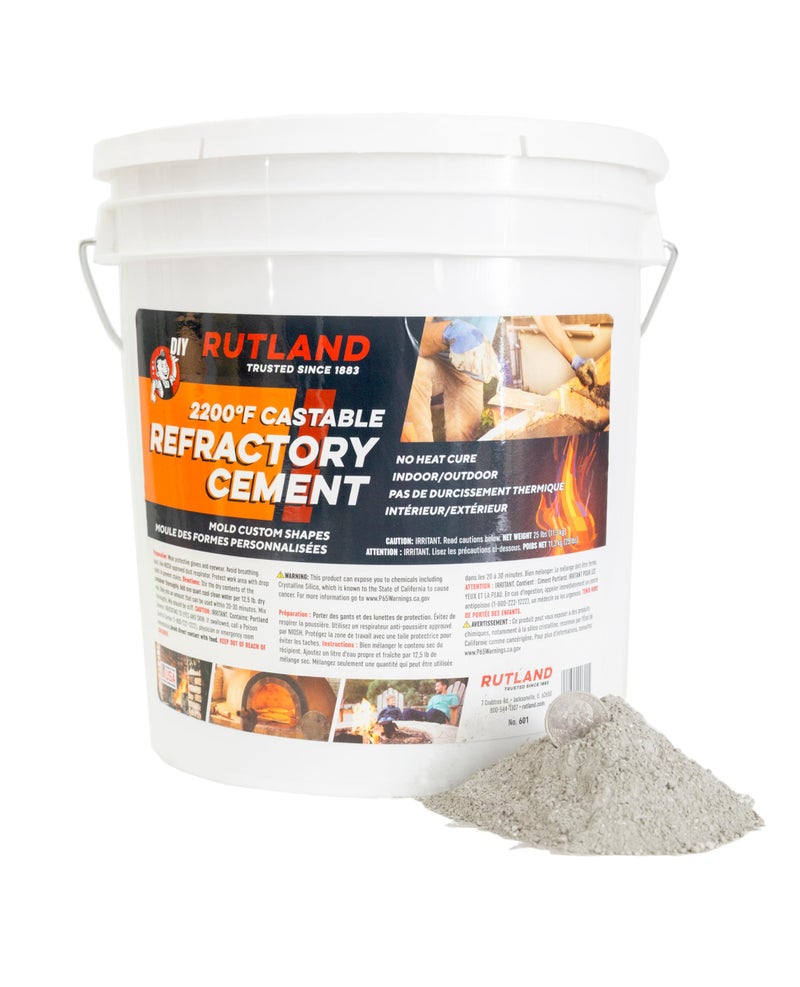 Rutland Products Rutland Castable Refractory Cement 25 Pound - High Temperature Fireplace & Woodstove Fire Cement - Cast Custom Fire Brick, Refractory Panels & Fire Pits, Pizza Ovens - Image 1