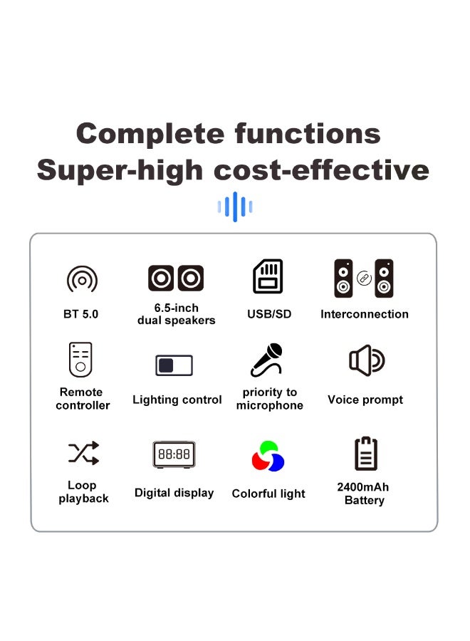 singe Sing-E ZQS6212 Bass Bluetooths Speaker Dual 6.5 Inch Rechargeable High Power Wireless Audio Portable Outdoor - Image 2