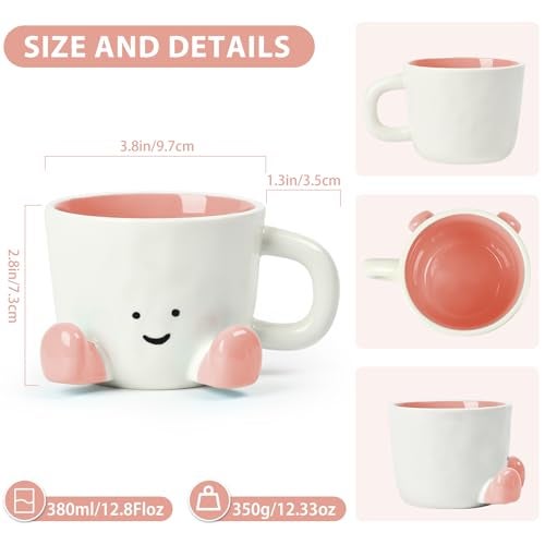 EWCEFIC Coffee Mugs,Cute funny Mug For Women, 380ml Unique Ceramic Coffee Tea Cups, Office Mug Gift (pink) - Image 4