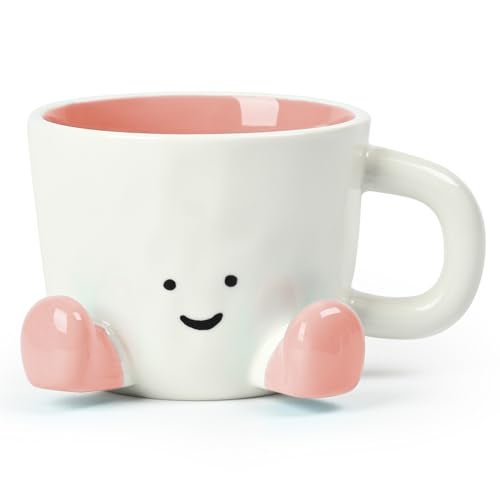 EWCEFIC Coffee Mugs,Cute funny Mug For Women, 380ml Unique Ceramic Coffee Tea Cups, Office Mug Gift (pink) - Image 1