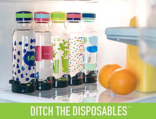 REDUCE WaterWeek Reusable Water Bottle Set, 20oz – Plastic Reusable Water Bottle Set of 5, Plus Fridge Tray – BPA-Free, Leak Proof Twist Off Cap – Bliss - Image 4