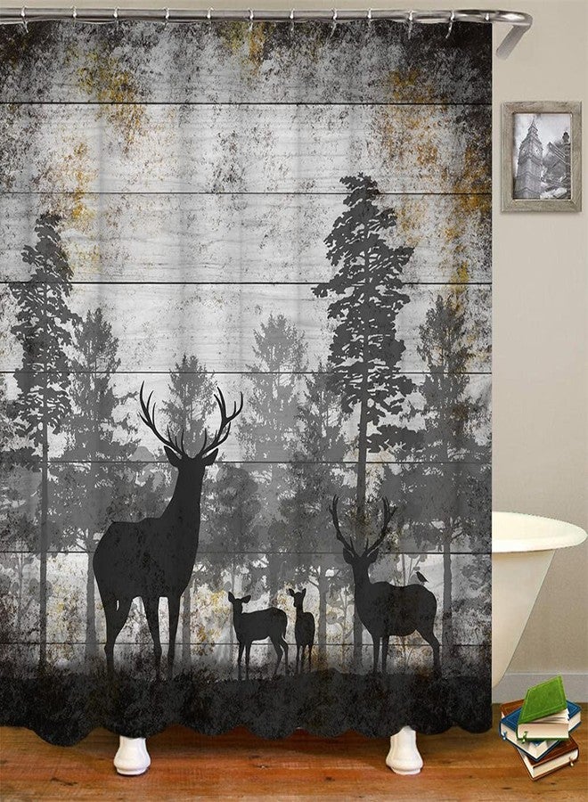 RnnJoile Rustic Deer Shower Curtain Wild Animal in Black and Grey Forest Bath Curtain Vintage Elk Bathroom Decor Waterproof Fabric Cloth with 12 Hooks 72"x72" - Image 1