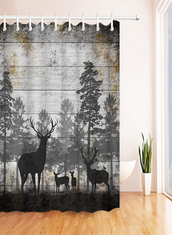 RnnJoile Rustic Deer Shower Curtain Wild Animal in Black and Grey Forest Bath Curtain Vintage Elk Bathroom Decor Waterproof Fabric Cloth with 12 Hooks 72"x72" - Image 2