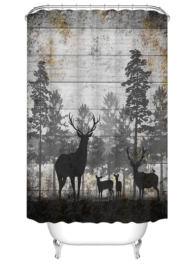RnnJoile Rustic Deer Shower Curtain Wild Animal in Black and Grey Forest Bath Curtain Vintage Elk Bathroom Decor Waterproof Fabric Cloth with 12 Hooks 72"x72" - Image 5