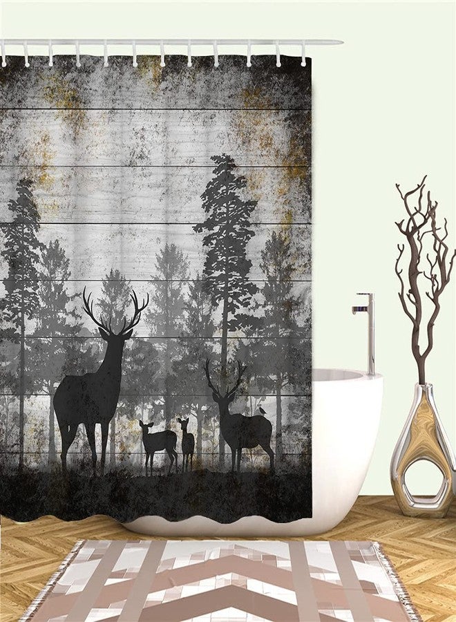 RnnJoile Rustic Deer Shower Curtain Wild Animal in Black and Grey Forest Bath Curtain Vintage Elk Bathroom Decor Waterproof Fabric Cloth with 12 Hooks 72"x72" - Image 3