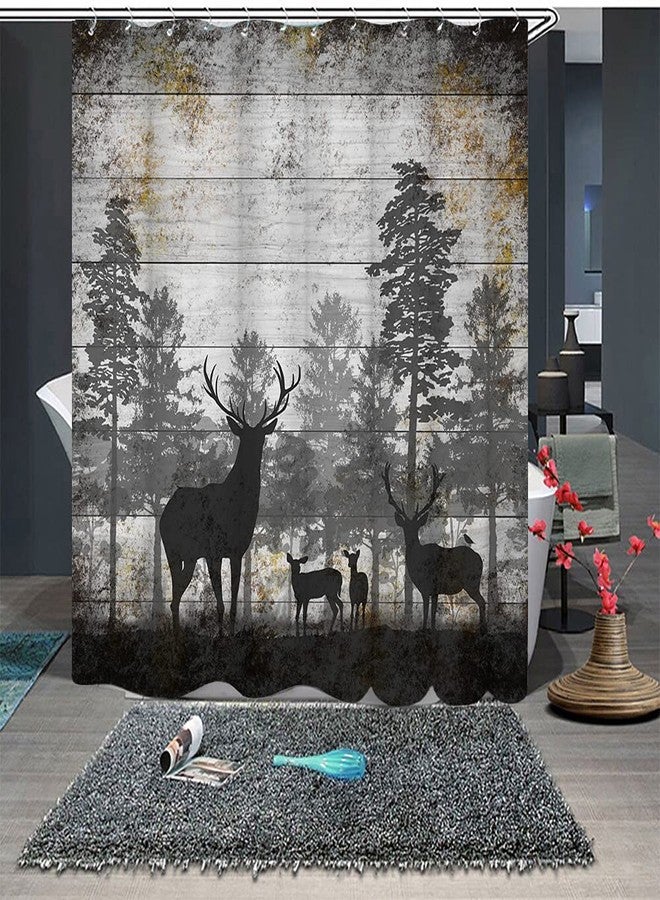 RnnJoile Rustic Deer Shower Curtain Wild Animal in Black and Grey Forest Bath Curtain Vintage Elk Bathroom Decor Waterproof Fabric Cloth with 12 Hooks 72"x72" - Image 4