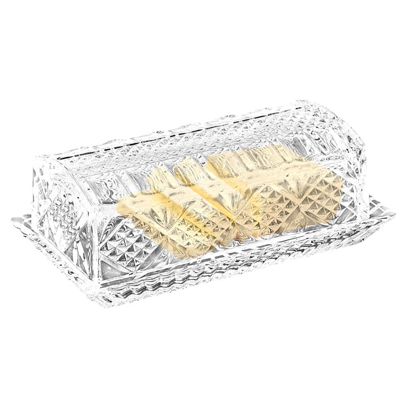 Large Deep Danish Crystal Covered Butter Dish Butter keeper Well Sealed to Keep Butter Soft Beautiful Decorative Design and Antique Look 7 x 375 x 275