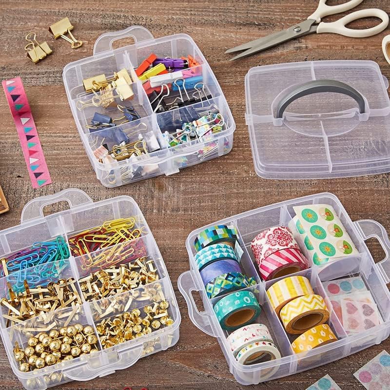 PICKVILL 3 Layer 18 Grid Organizer Jewellery Craft Accessories Storage Box Container with Collapsible and Removable Dividers organizer 1 PC Transparent Multi color - Image 2