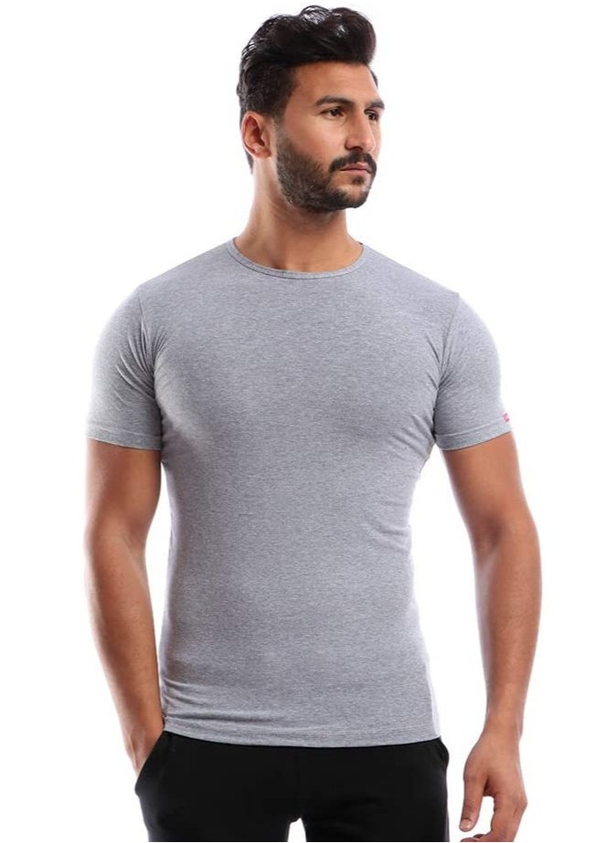 COTTONIL Stretch Men Half Sleeves Round Neck Undershirt Grey  - Image 1