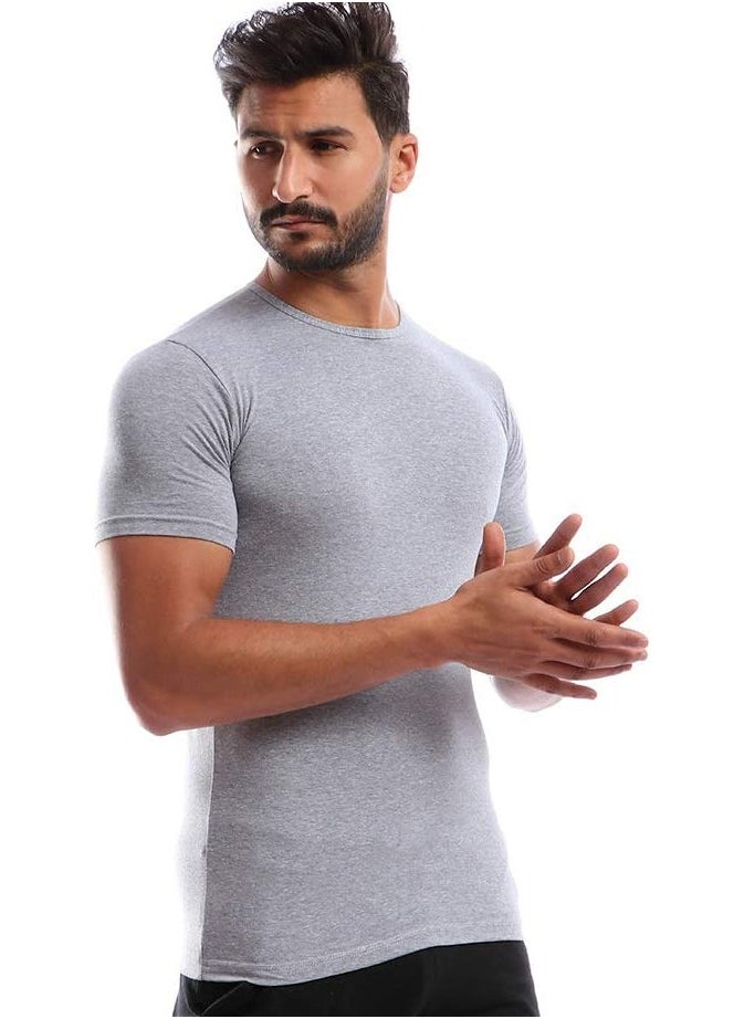 COTTONIL Stretch Men Half Sleeves Round Neck Undershirt Grey  - Image 2