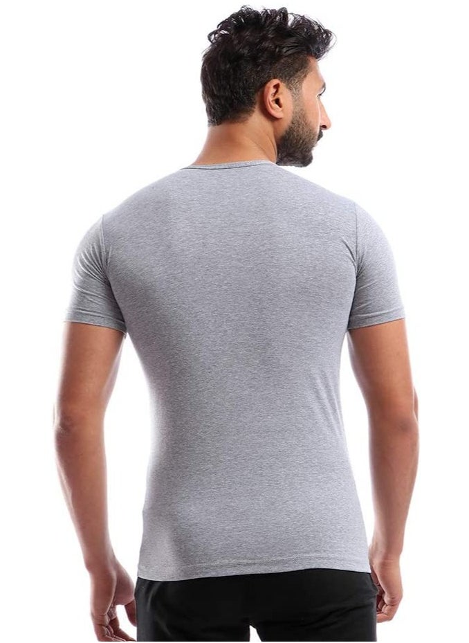 COTTONIL Stretch Men Half Sleeves Round Neck Undershirt Grey  - Image 3