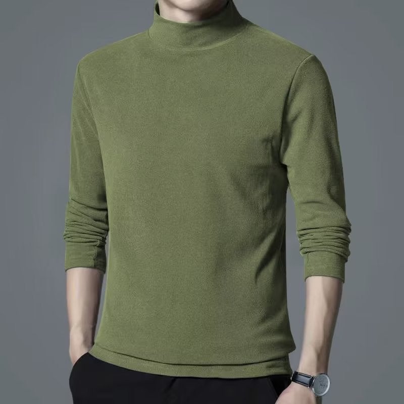 Long-sleeved T-shirt Men's Semi-high Collar Solid Color All-match Casual Inner Middle Collar Base Shirt Trendy New Autumn and Winter Base Shirt T-shirt - Image 1