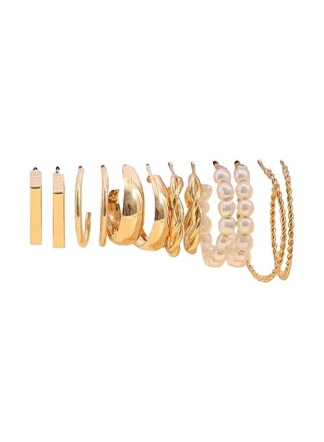AMAAL Earrings set for women 6 pairs | Earrings for Women Girls | Fashion Gold Stud & Hoop Set | Gold Hoop & Studs Earring Pearl Stylish | Western Hoop Earrings Combo Birthday Gift Anniversary Wife - Image 2