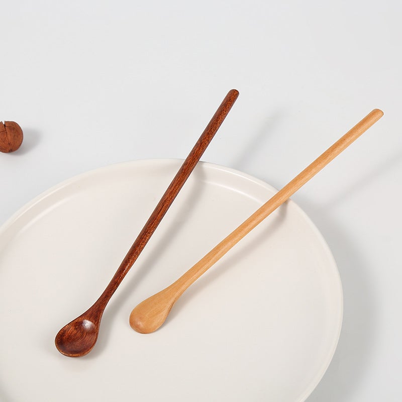 Japanese-Style Creative Long Handle Thin Handle Wooden Spoon Household Thin Handle Honey Spoon Coffee Spoon Lotus Nanmu Mixing Spoon - Image 3
