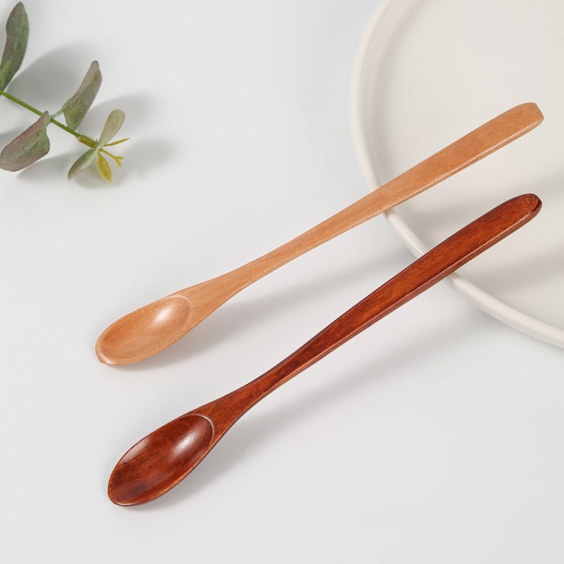 Japanese-Style Creative Long Handle Thin Handle Wooden Spoon Household Thin Handle Honey Spoon Coffee Spoon Lotus Nanmu Mixing Spoon - Image 4