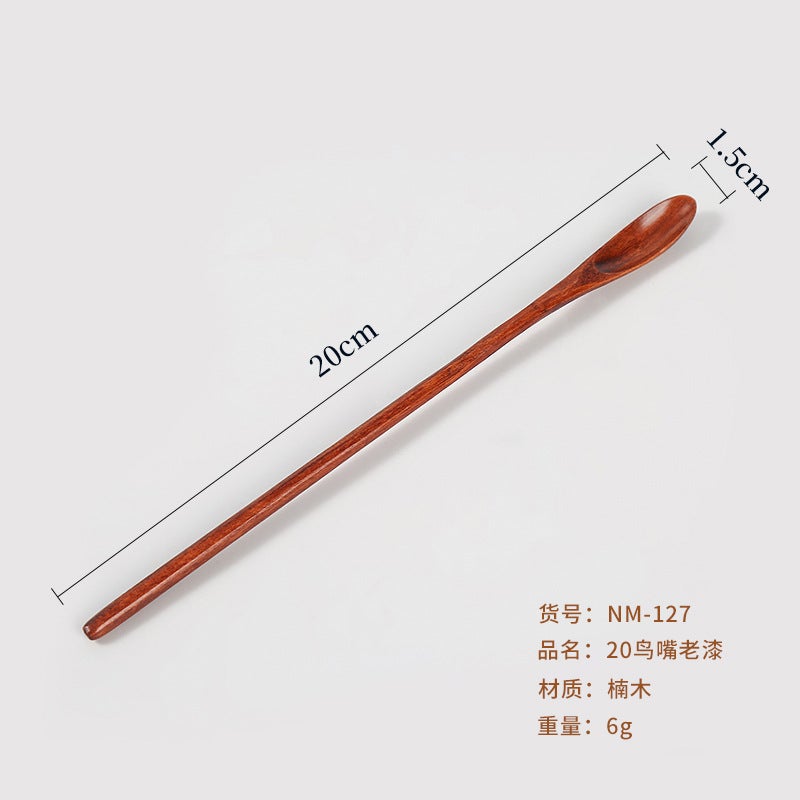 Japanese-Style Creative Long Handle Thin Handle Wooden Spoon Household Thin Handle Honey Spoon Coffee Spoon Lotus Nanmu Mixing Spoon - Image 1