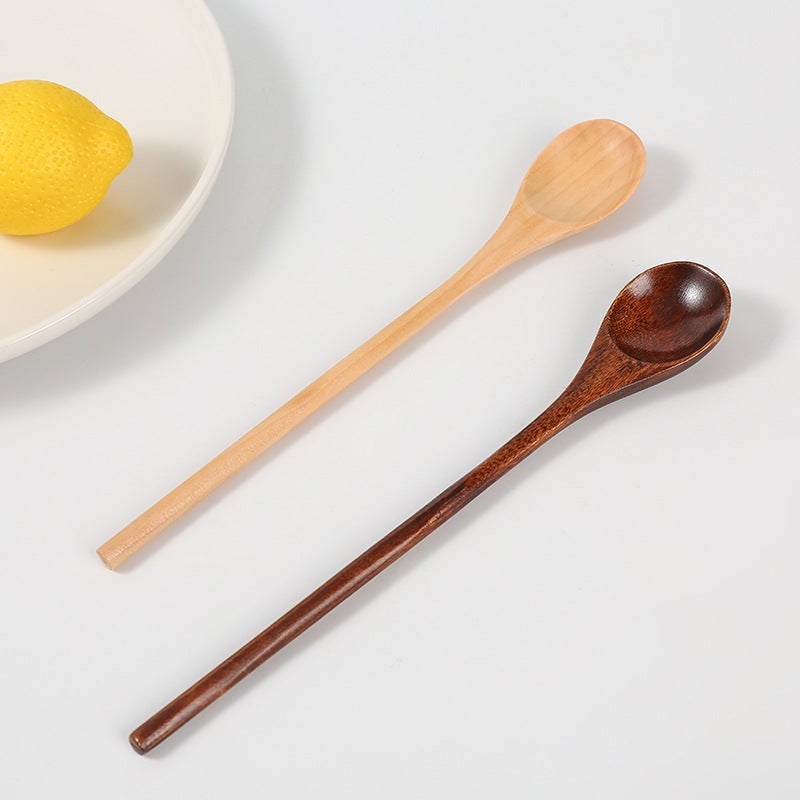 Japanese-Style Creative Long Handle Thin Handle Wooden Spoon Household Thin Handle Honey Spoon Coffee Spoon Lotus Nanmu Mixing Spoon - Image 5