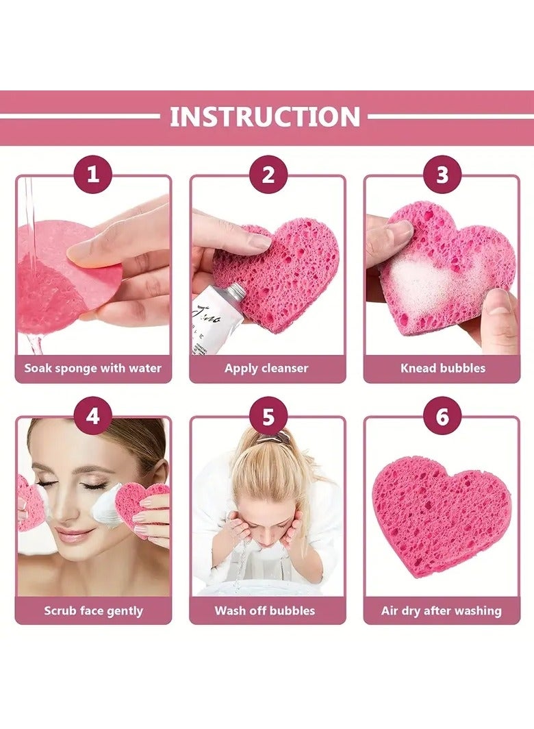 أوريتي 10 قطع من إسفنجات الوجه على شكل قلب مع عبوة من وسادات الإسفنج الطبيعية للغسيل والتنظيف والتقشير وإزالة المكياج - Image 3