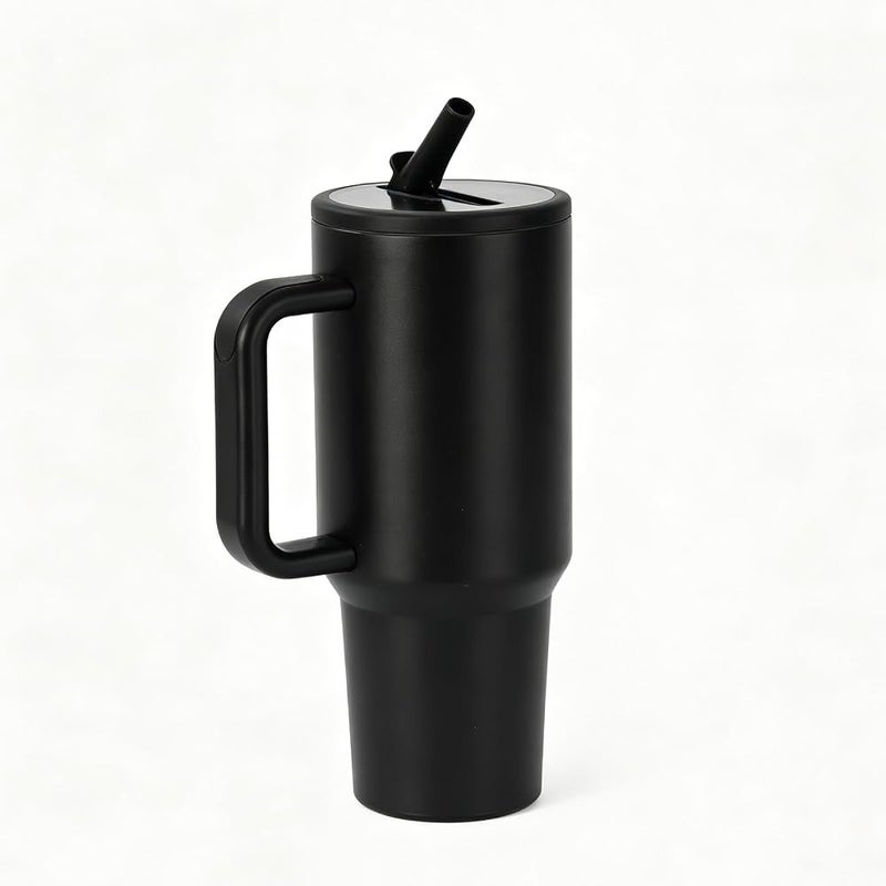 VTERLY 40oz Tumbler with Handle and Straw Lid, Insulated Stainless Steel Water Bottle, Reusable Leak Proof Travel Mug for Hot & Cold Drinks, Car Cup for Coffee, Iced Tea, Smoothie, Camping, Hiking (Black) - Image 1
