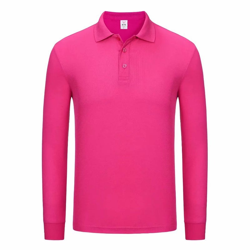 Polo Shirt Set Work Clothes Long Sleeve Solid Color Lapel Mens and Womens Paul T-Shirt Making Spring and Autumn Printing Embroidered logo Rose Red