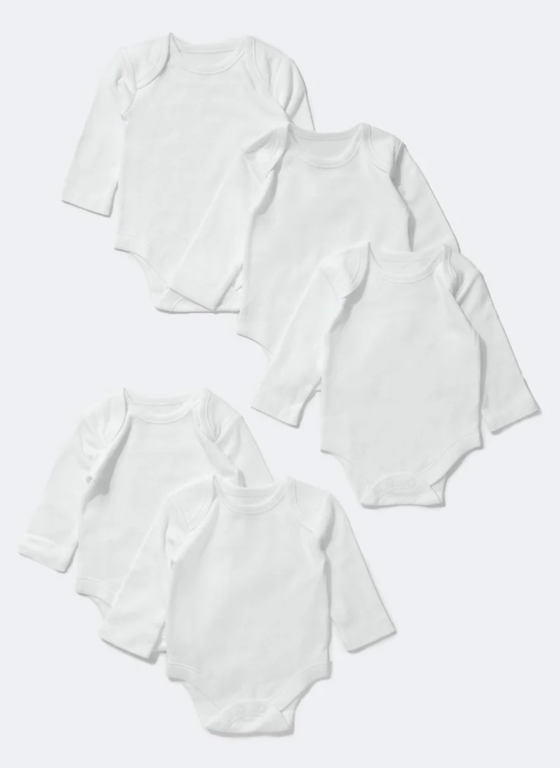 Matalan Baby 5 Pack White Long Sleeve Bodysuits