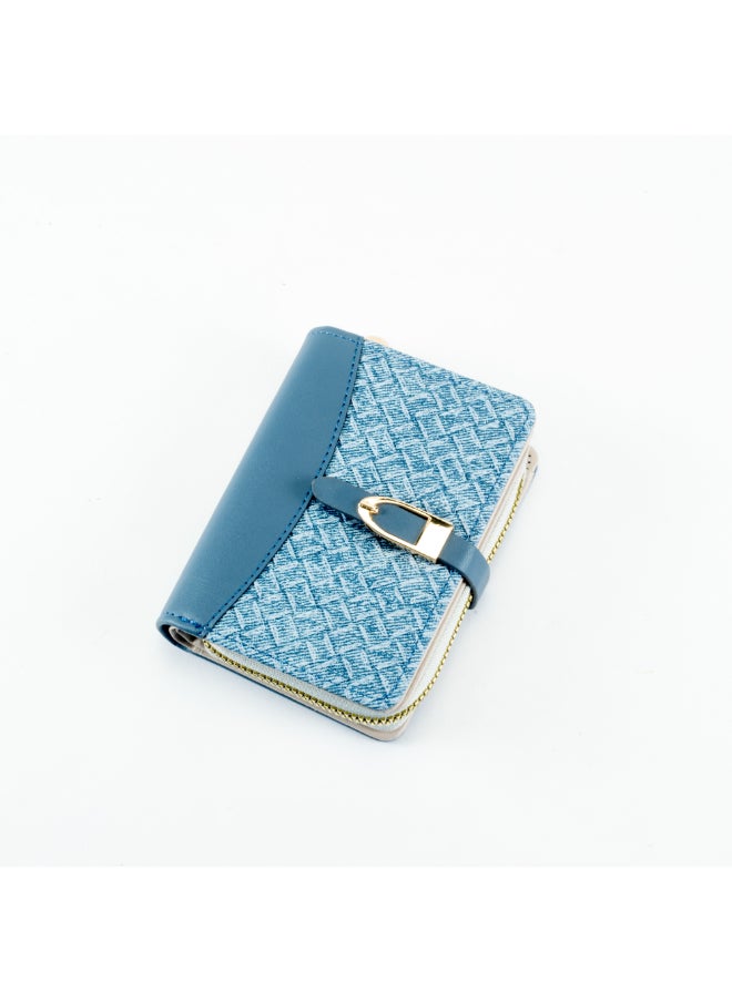 Generic Leather Flip Wallet & Card Holder with Multiple  Pockets and Zipped Pocket Blue  - Image 1