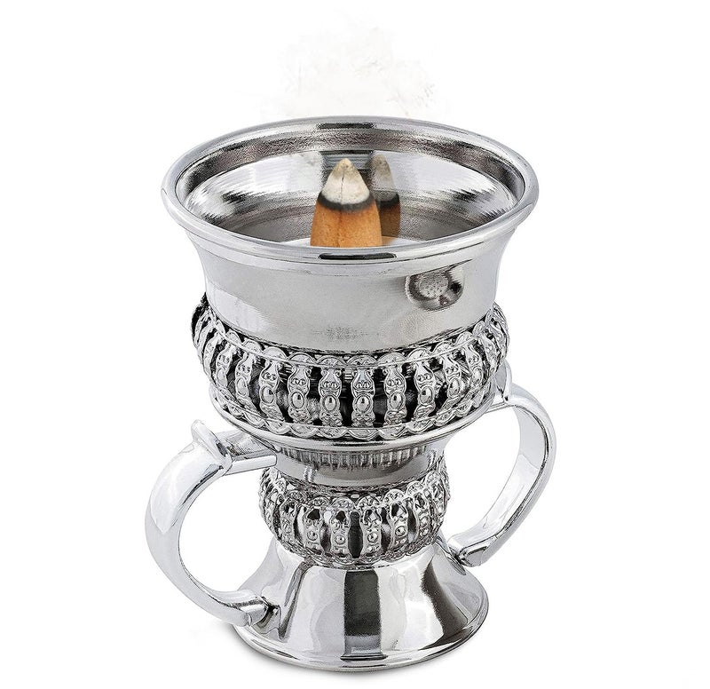 AM Regal Metal Incense Burner - Bakhoor Burner Mubkhara â€“ Frankincense Resin Burner - Ideal for Yoga, Spa & Aromatherapy (Silver) - Image 3