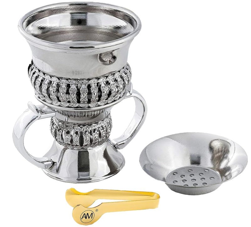 AM Regal Metal Incense Burner - Bakhoor Burner Mubkhara â€“ Frankincense Resin Burner - Ideal for Yoga, Spa & Aromatherapy (Silver) - Image 1