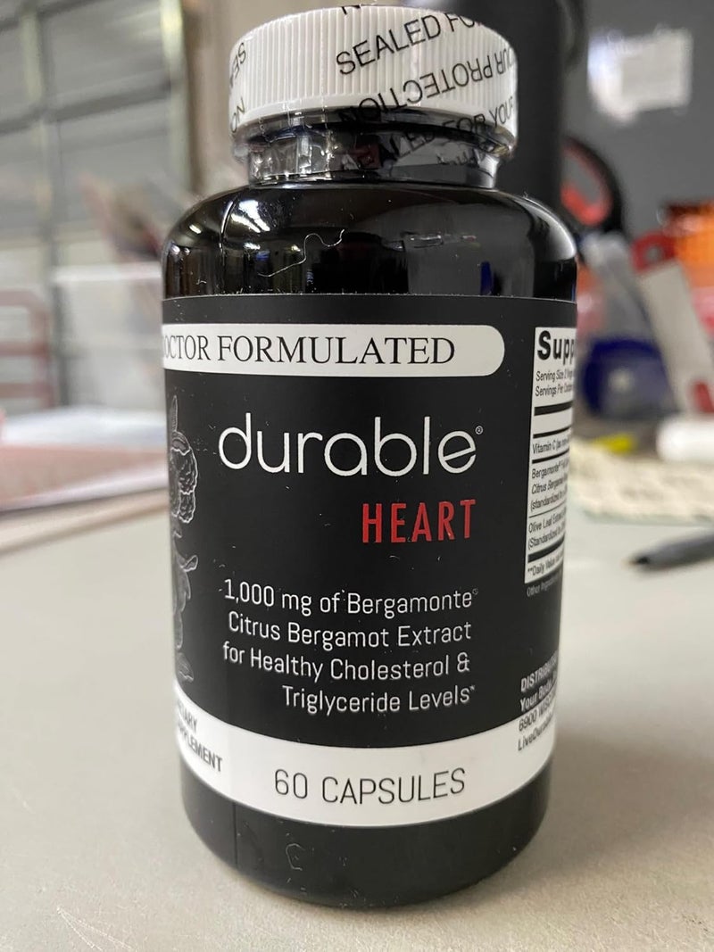 Durable Heart  ExtraStrength 1000 mg Bergamonte Citrus Bergamot Olive Leaf Extract NonGMO Vitamin C  Natural Heart Health Supplement  Made in The USA 1 Bottle - Image 5