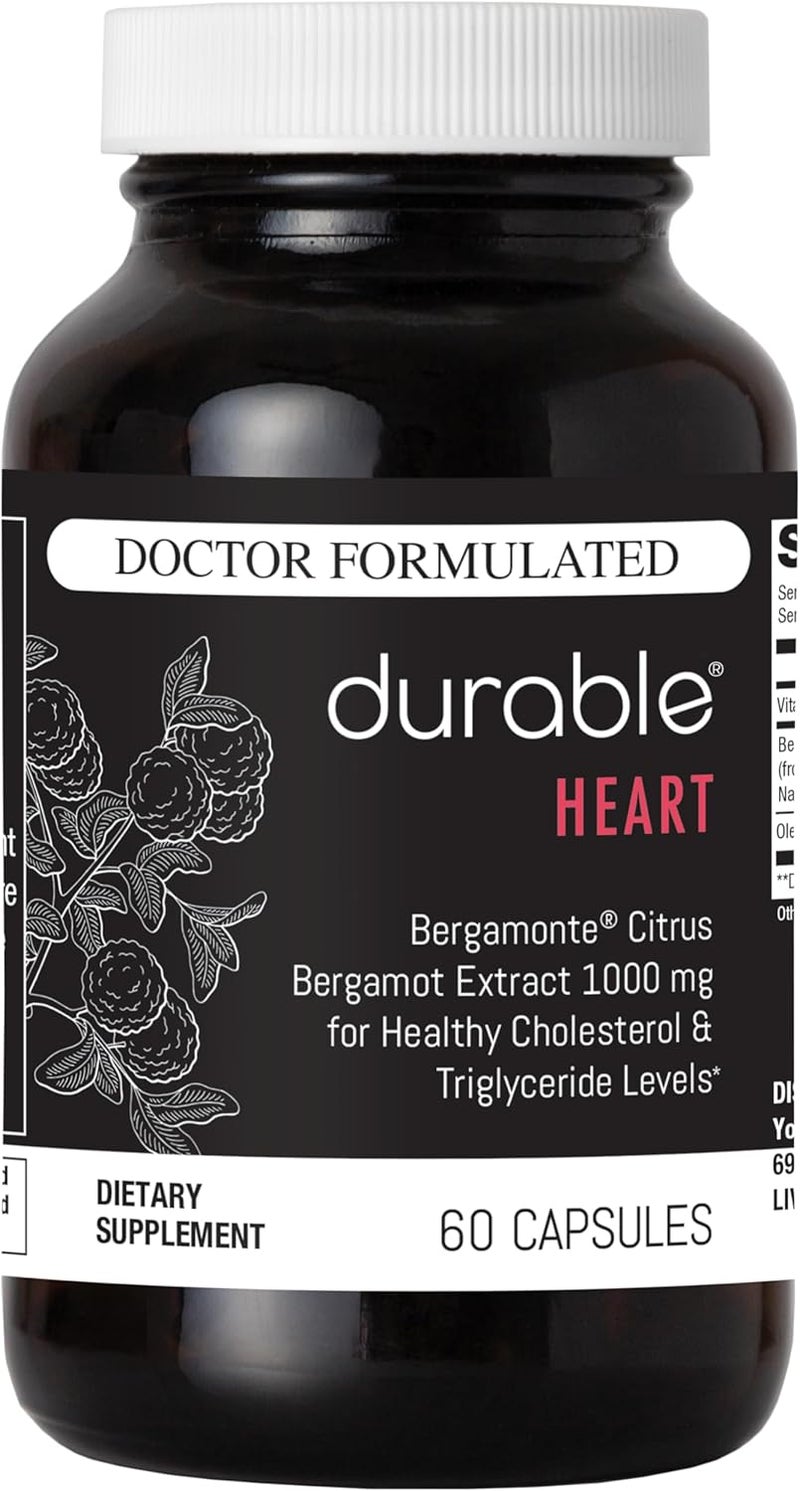 Durable Heart  ExtraStrength 1000 mg Bergamonte Citrus Bergamot Olive Leaf Extract NonGMO Vitamin C  Natural Heart Health Supplement  Made in The USA 1 Bottle - Image 1