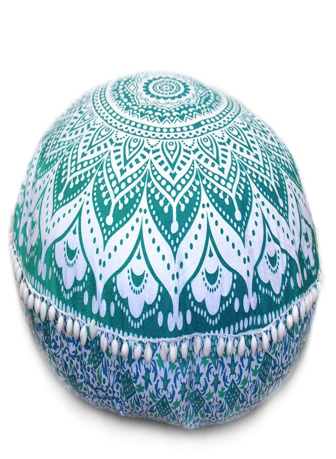 CRAFT KALA 32 Inch Meditation Floor Pillow Cover Round Pillow Seating Hippie Decorative Adults Bohemian Mandala Cushion Cover Outdoor Living Room Throw Ottoman Poufs Cover (Green Ombre) - Image 1