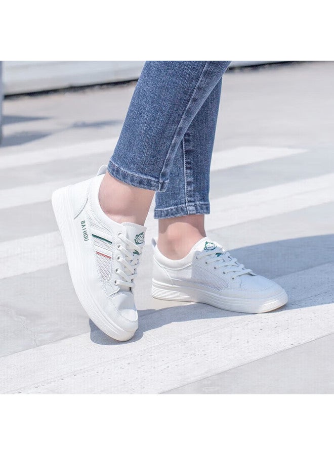 Baihou Summer Women's Mesh Sneakers Breathable Student White Shoes All-match Ladies Casual Shoes X-03 Beige Size 37 - Image 2