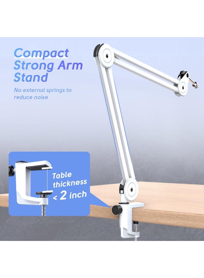 فيفين BM63 Microphone Boom Arm Stand Heavy Duty, Suspension Scissor Adjustable Mic Stand with Desk Mount, 5/8″ Screw, Cable Ties, for Recording Gaming Streaming Podcasting White - Image 4