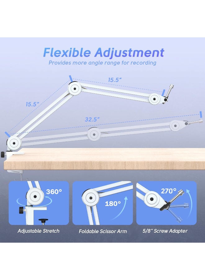 فيفين BM63 Microphone Boom Arm Stand Heavy Duty, Suspension Scissor Adjustable Mic Stand with Desk Mount, 5/8″ Screw, Cable Ties, for Recording Gaming Streaming Podcasting White - Image 2