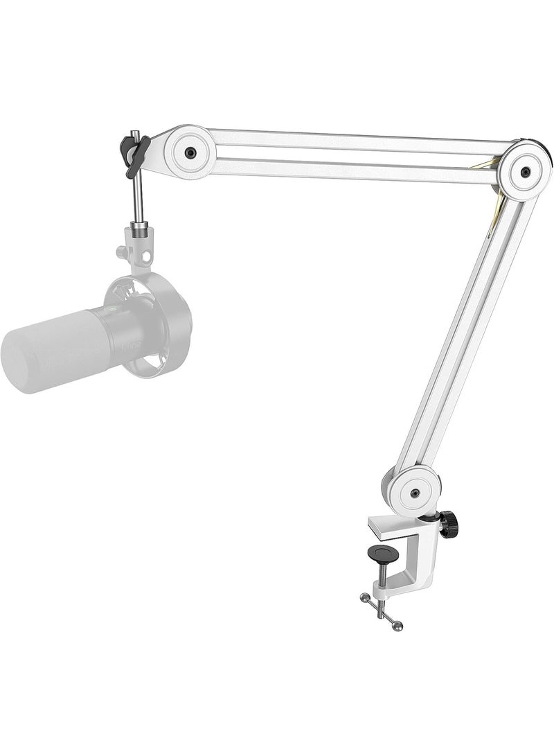 فيفين BM63 Microphone Boom Arm Stand Heavy Duty, Suspension Scissor Adjustable Mic Stand with Desk Mount, 5/8″ Screw, Cable Ties, for Recording Gaming Streaming Podcasting White - Image 1