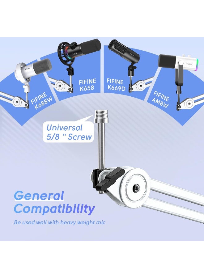فيفين BM63 Microphone Boom Arm Stand Heavy Duty, Suspension Scissor Adjustable Mic Stand with Desk Mount, 5/8″ Screw, Cable Ties, for Recording Gaming Streaming Podcasting White - Image 3