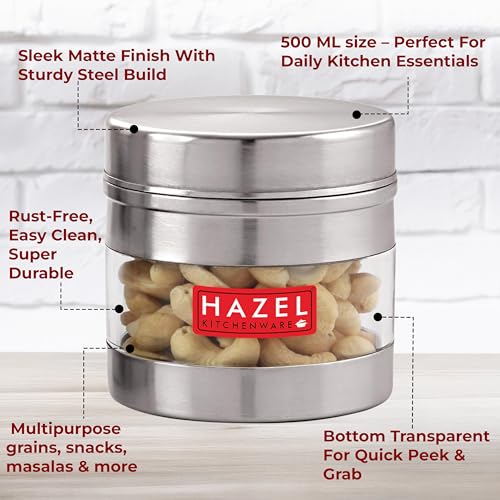HAZEL Stainless Steel Transparent Wide Mouth See Through Container, 500 ml Each, Set of 2 - Image 5