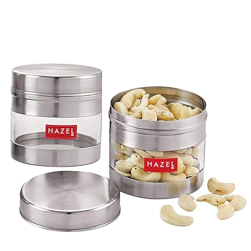 HAZEL Stainless Steel Transparent Wide Mouth See Through Container, 500 ml Each, Set of 2 - Image 2