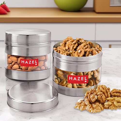 HAZEL Stainless Steel Transparent Wide Mouth See Through Container, 500 ml Each, Set of 2 - Image 1