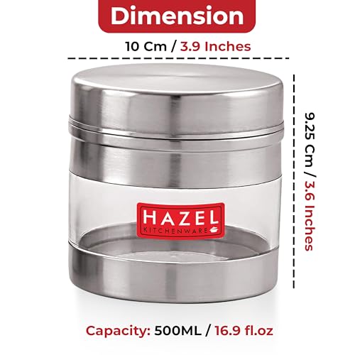 HAZEL Stainless Steel Transparent Wide Mouth See Through Container, 500 ml Each, Set of 2 - Image 4