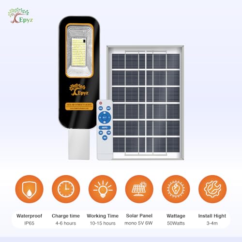 Epyz 50 Watt Semi-Integrated Solar Street Light Aluminium Body Outdoor with Remote and Dusk to Dawn for Garden, Street, Lawn [ 128LED, 6000mAh, Pack of 1, Cold White Light ] - Image 5